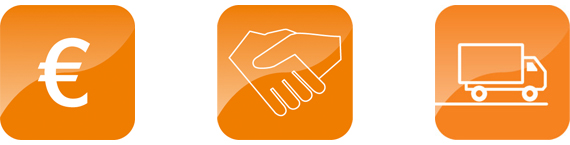 Sigle cu semnul pentru euro, strângere de mână și autoutilitară de livrare