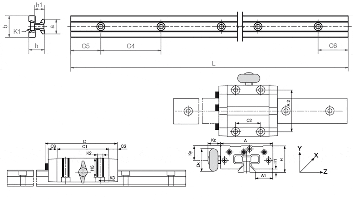 Desen sistem drylin® T cu blocaj manual